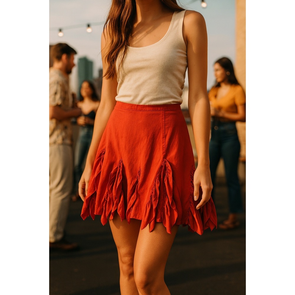 Red Ruffle Skirt Unique Hemline Party Cocktail Special Occasion‎ Size M